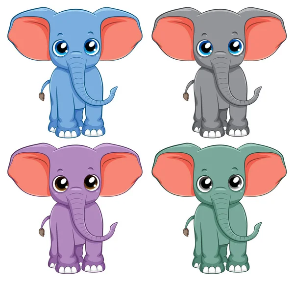 Conjunto Ilustración Dibujos Animados Elefante Simple — Archivo Imágenes Vectoriales