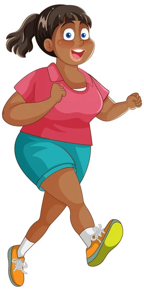 Chubby Kobieta Running Pose Postać Kreskówki Ilustracja — Wektor stockowy