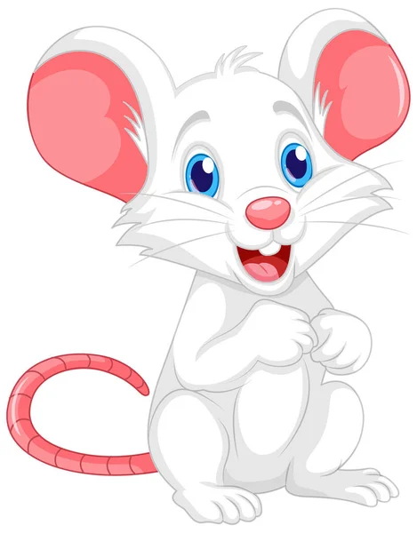 Bonito Rato Branco Desenho Animado Smilling Ilustração — Vetor de Stock