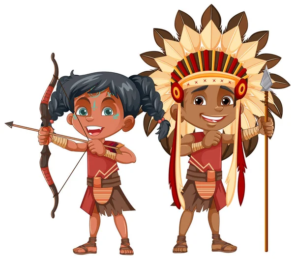 Native American Tribe Παιδιά Εικονογράφηση — Διανυσματικό Αρχείο
