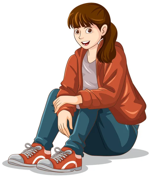 Felice Cartone Animato Adolescente Seduto Sul Pavimento Illustrazione — Vettoriale Stock