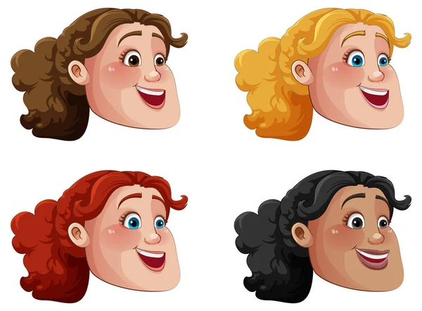 Chubby Woman Heads Collection Illustration — Stock Vector