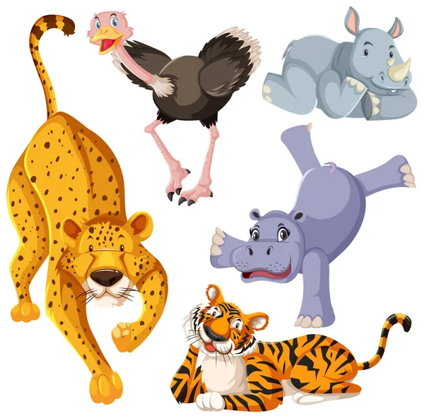 Set Cute Animals Cartoon Character Illustration — Vettoriale Stock