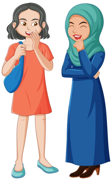 Menina Muçulmana Conversando Com Amigo Ilustração Vetorial — Vetor de Stock