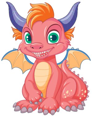 Şirin pembe ejderha çizgi film karakteri izole bir şekilde oturuyor.