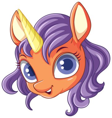 Mor Mane Vektör illüstrasyonlu Turuncu Tekboynuz