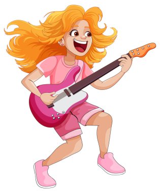 Bas illüstrasyon çalan bayan rock müzisyeni