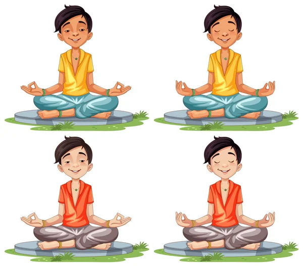 Hombre Asiático Dibujos Animados Práctica Meditación Ilustración — Archivo Imágenes Vectoriales