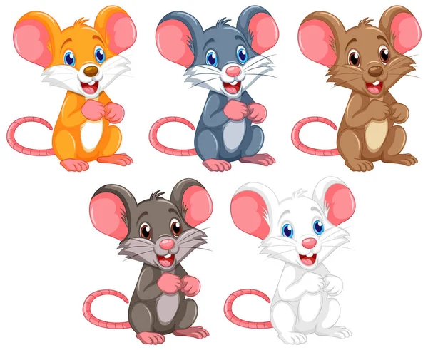 Cute Mouse Cartoon Characters Illustration — Stock Vector