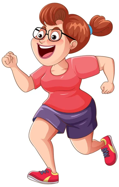 Chubby Kobieta Running Pose Postać Kreskówki Ilustracja — Wektor stockowy