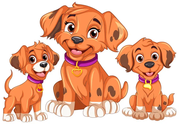 卡通风格的快乐小狗和小狗图解 — 图库矢量图片