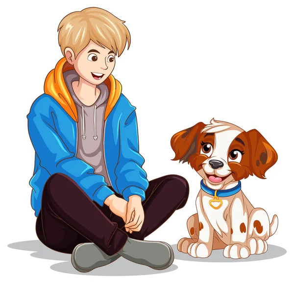 Nastolatek Chłopiec Jego Pies Ilustracja — Wektor stockowy