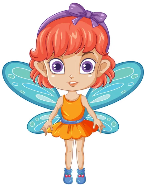 Fairy Girl Pomarańczowymi Włosami Ilustracja Postaci Kreskówki — Wektor stockowy
