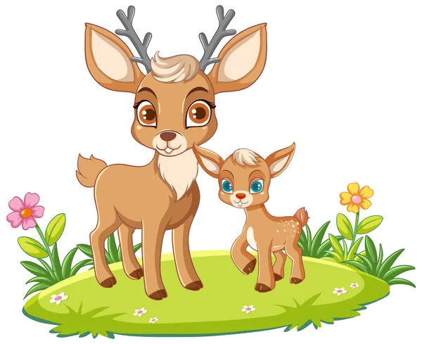母鹿と赤ちゃんの漫画スタイルのイラスト — ストックベクタ