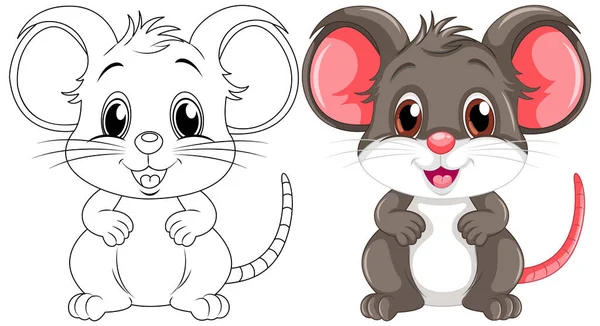 Kolorowanki Cute Kreskówki Szczur Jego Kolor Ilustracji — Wektor stockowy