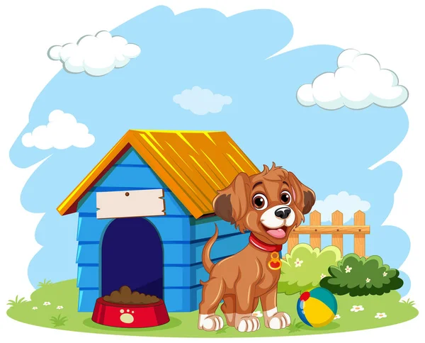 Cão Brincalhão Com Ilustração Dog House —  Vetores de Stock