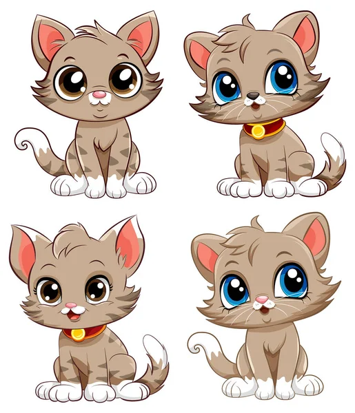 かわいい子猫漫画キャラクターコレクションイラスト — ストックベクタ