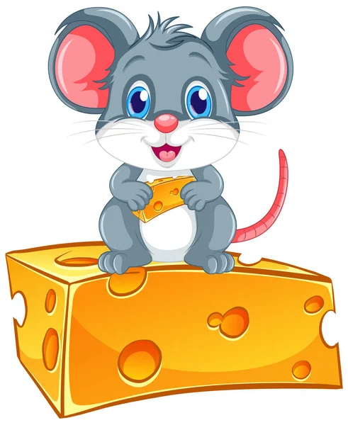 Симпатичная Мышь Большим Сыром — стоковый вектор