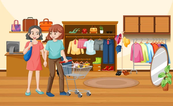Alışveriş Merkezinden Alışveriş Yapan Kadın Çift — Stok Vektör