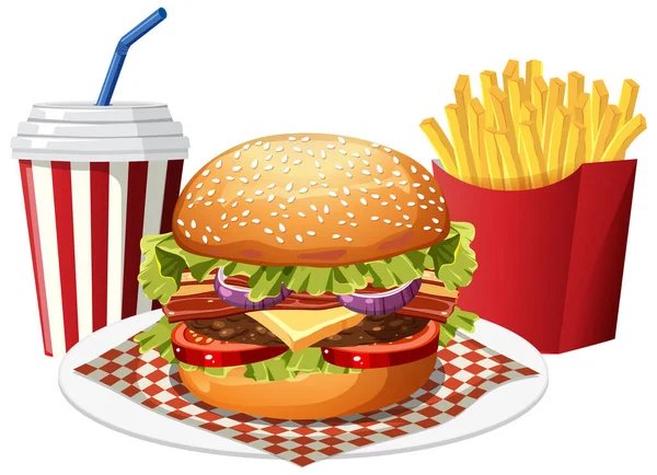 Izolált Finom Hamburger Rajzfilm Illusztráció — Stock Vector