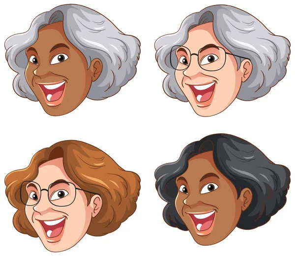Set Diverse People Faces Different Races Illustration — Stock Vector