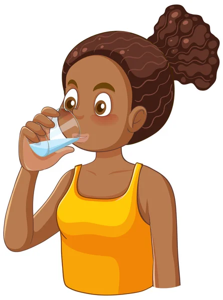 Afrikaans Amerikaans Tiener Meisje Drinken Water Illustratie — Stockvector