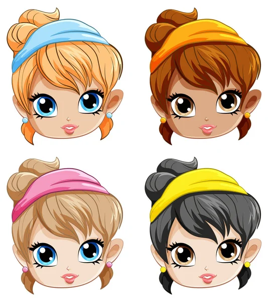 Cute Girl Cartoon Character Wearing Headband Illustration — Stock Vector