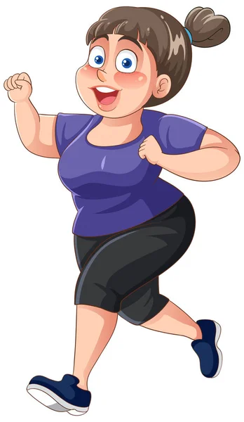 Chubby Woman Running Pose Εικονογράφηση Χαρακτήρων Κινουμένων Σχεδίων — Διανυσματικό Αρχείο