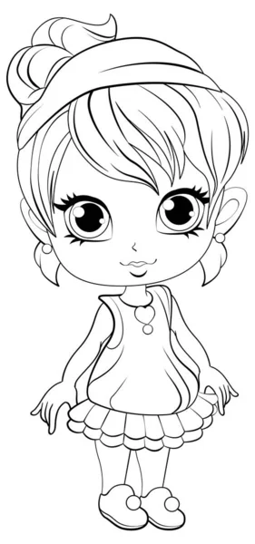 Cute Girl Kreskówki Jego Doodle Kolorowanki Charakter Ilustracji — Wektor stockowy