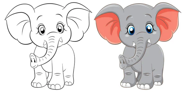 Coloring Page Outline Cute Elephant Illustration — Stock Vector