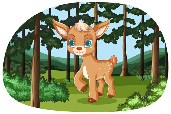 Cute Deer Forest Illustration — Stock Vector