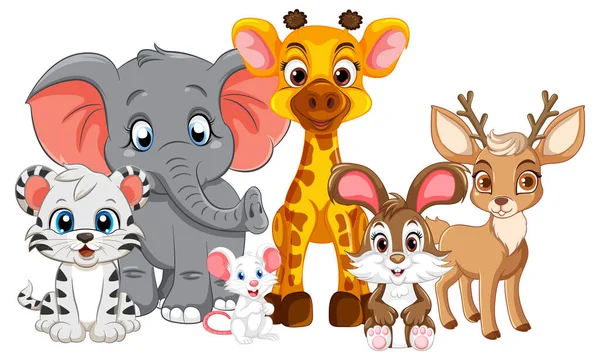Cute Dzikie Zwierzęta Ilustracja Grupy — Wektor stockowy
