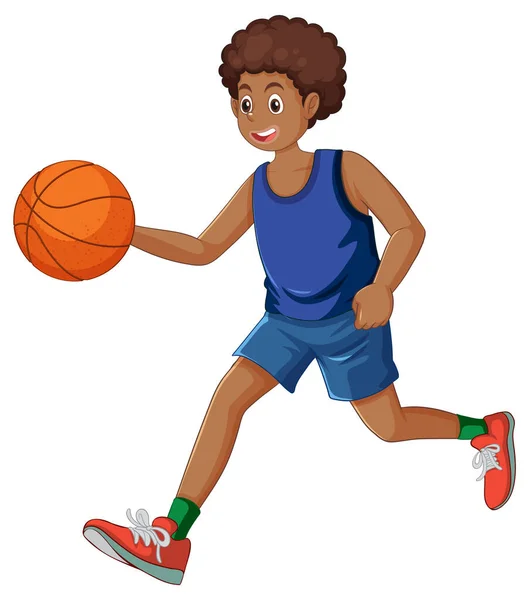 Man Afro Afrikaanse Basketbal Speler Cartoon Illustratie — Stockvector