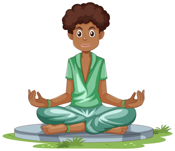 Afrikanischer Mann Karikatur Praxis Meditation Illustration — Stockvektor