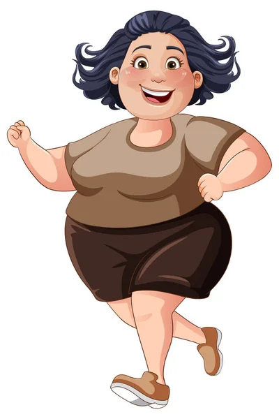 Middle Age Chubby Woman Jogging Illustration — Stock Vector