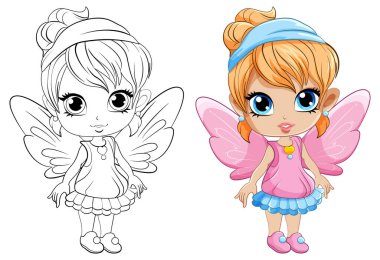 Şirin kız karikatürü ve karalama karakteri çizimi.