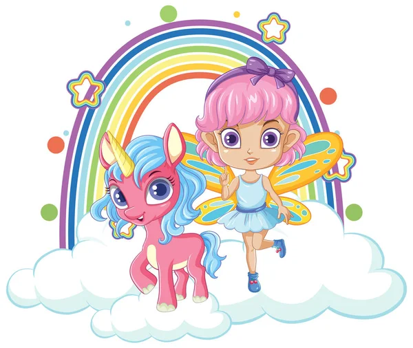 Unicorn Fairy Girl Cartoon Character Illustration — Stock Vector