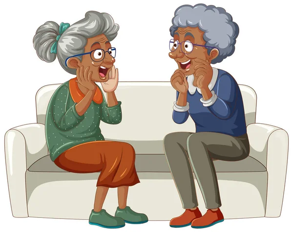 Orang Tua Berbicara Dan Duduk Sofa Dengan Ilustrasi - Stok Vektor
