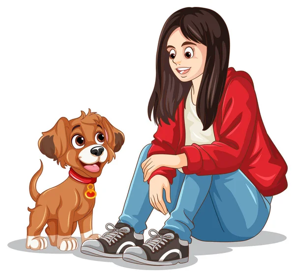 Adolescente Menina Com Seu Cão Ilustração — Vetor de Stock