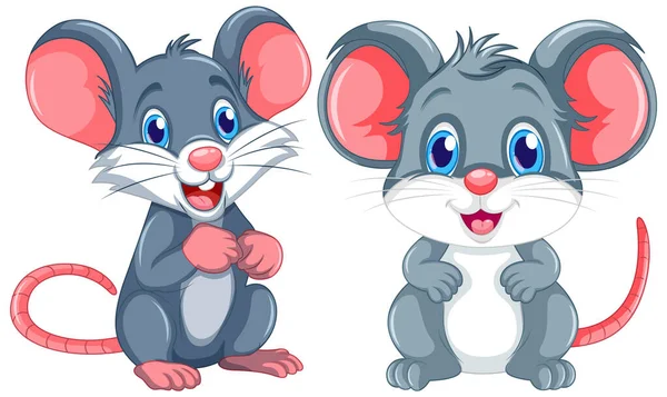 Set Mouse Rat Cartoon Illustration — Stock Vector