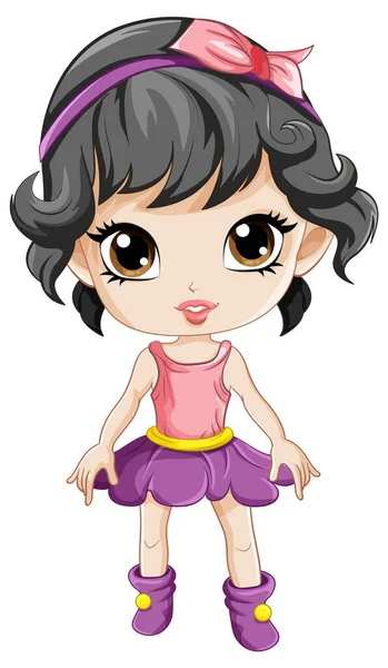 Adorable Girl Pink Dress Cartoon Character Illustration — Stock Vector