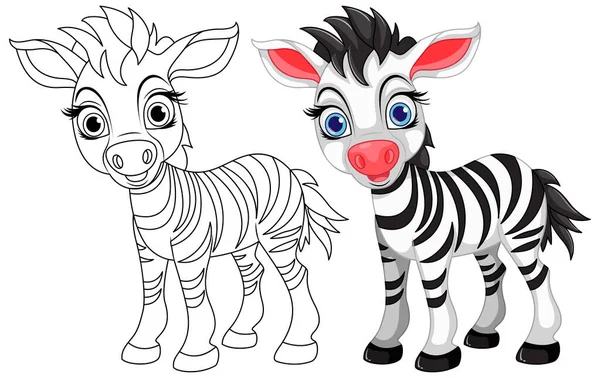 Drăguț Animal Desene Animate Zebra Ilustrarea Caracterului Său Colorare Doodle — Vector de stoc