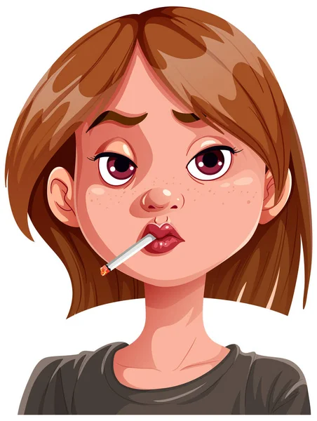 Donna Edgy Con Sigaretta Bocca Illustrazione — Vettoriale Stock