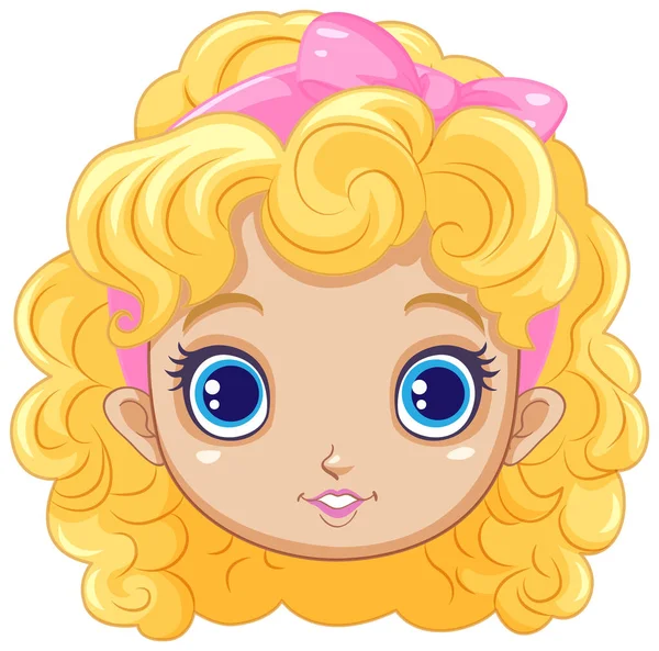 Cute Girl Head Blonde Curly Hair Illustration — Stock Vector