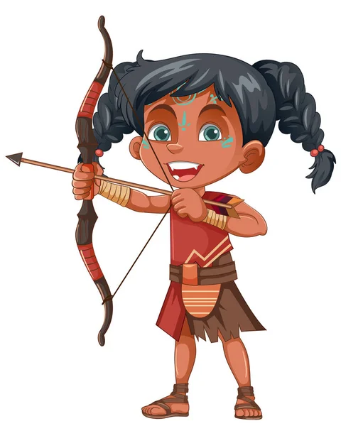 Native American Tribe Kid Archer Ilustración — Vector de stock