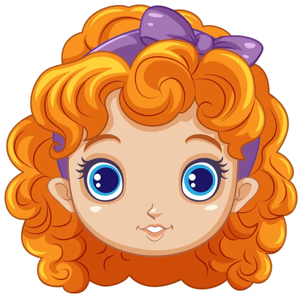 Cute Girl Head Orange Kręcone Włosy Ilustracja — Wektor stockowy