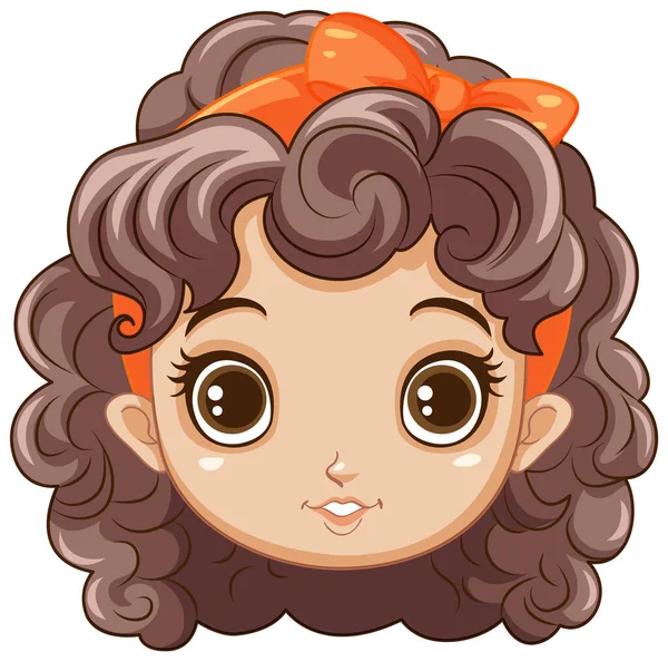 Cute Girl Head Brown Curly Hair Illustration — Stock Vector