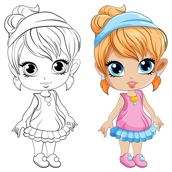 Desenhos Animados Menina Bonito Sua Ilustração Personagem Coloração Doodle — Vetor de Stock