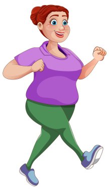 Tombul Kadın Koşan Karikatür Karakteri çizimi