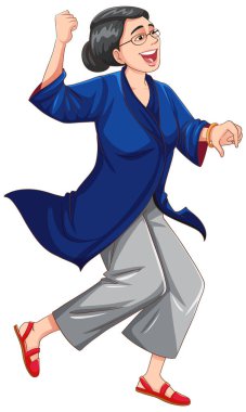 Ayrı resimlerle dans eden Avrupalı yaşlı kadın